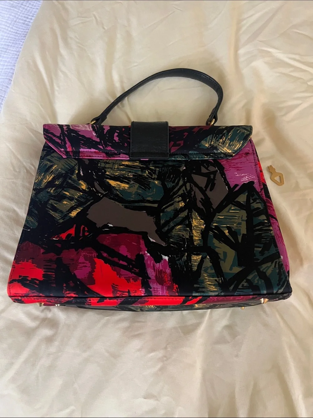 Trina Turk Multicolor Brushstroke Top-Handle Satchel in Pink, Red, Black